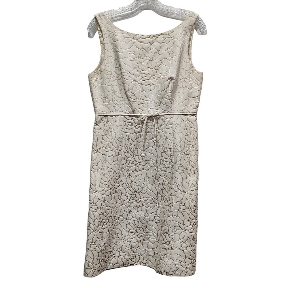 J Crew Ivory Silk Cotton Blend Floral Damask Scoop Back Dress, 10